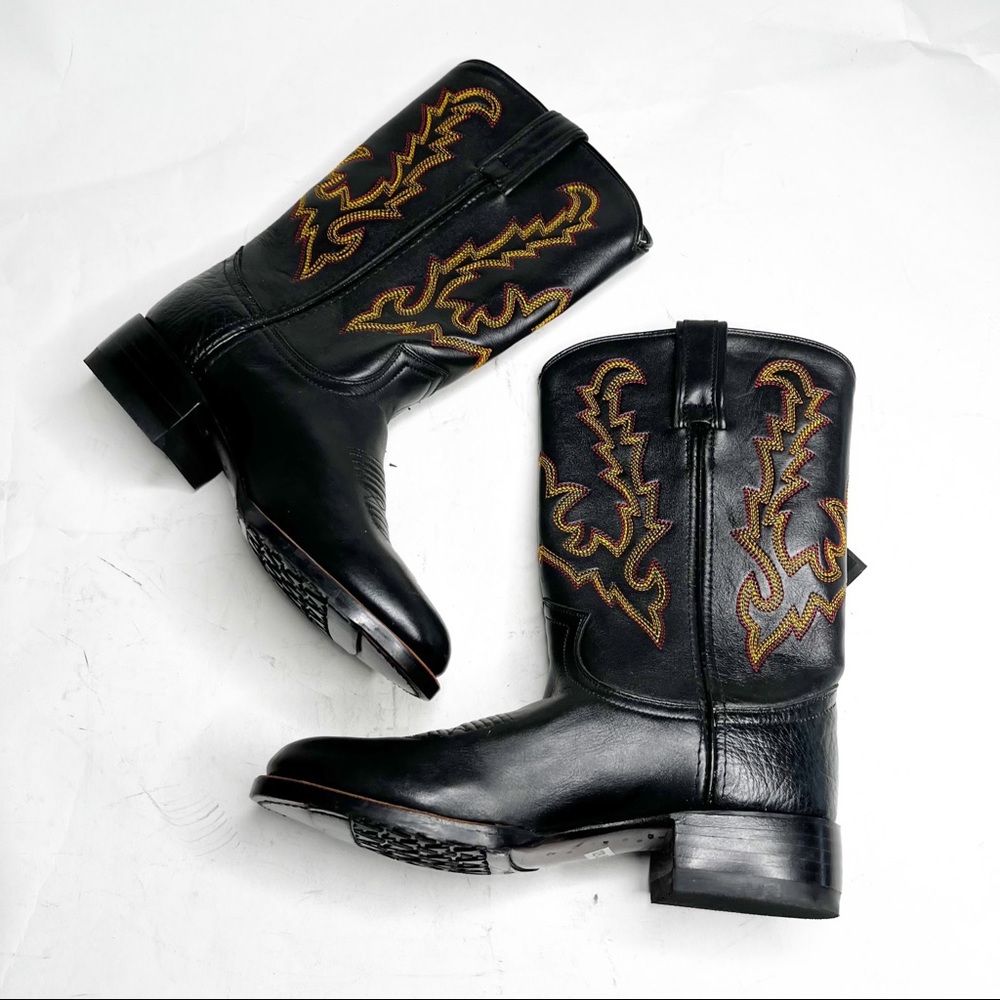 Double H | Black and Orange Thread Western Boots